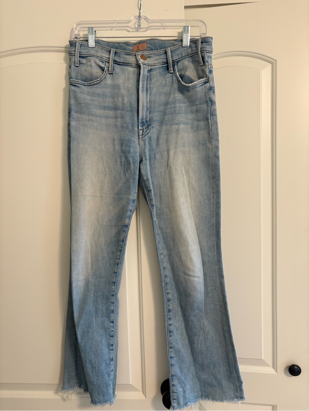 MOTHER Hustler Ankle Fray Light Blue Flare Jeans